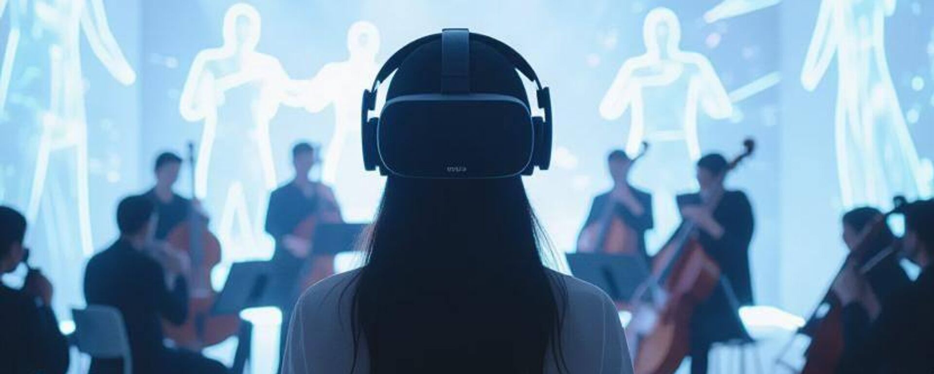 Khán giả với kính VR trong tương lai sẽ được đắm chìm trong bầu không khí nơi giai điệu truyền thống đan xen với nhịp điệu và âm thanh tương lai, tạo nên phong cách âm nhạc mới, độc đáo cho tương lai - Sputnik Việt Nam, 1920, 23.08.2025