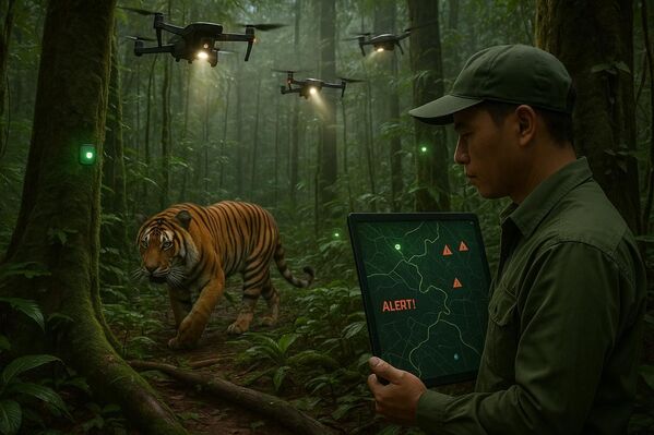 Hệ sinh thái rừng thông minh – Ý tưởng: xây dựng mạng lưới các cảm biến và thiết bị bay không người lái (drone) để giám sát tình trạng rừng và hành vi của hổ theo thời gian thực - Sputnik Việt Nam