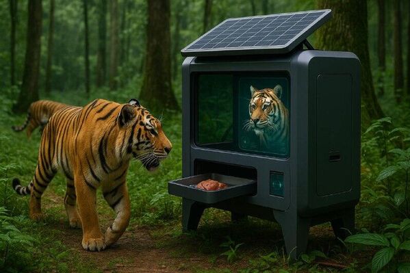 Trạm phát thức ăn tự động sử dụng trí tuệ nhân tạo: Ý tưởng – các trạm được đặt trong rừng, có khả năng nhận diện hổ qua ngoại hình và phân phát thức ăn. Tự động điều chỉnh lượng thức ăn để hổ không phụ thuộc vào sự trợ giúp của con người, nhưng vẫn được cung cấp đủ thực phẩm trong các giai đoạn quan trọng. Các trạm hoạt động bằng năng lượng mặt trời và kiểm soát sức khỏe động vật thông qua thiết bị quét - Sputnik Việt Nam