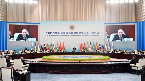 Tổng thống Nga Vladimir Putin phát biểu tại cuộc họp của Hội đồng nguyên thủ quốc gia Tổ chức Hợp tác Thượng Hải (SCO) tại Thiên Tân - Sputnik Việt Nam