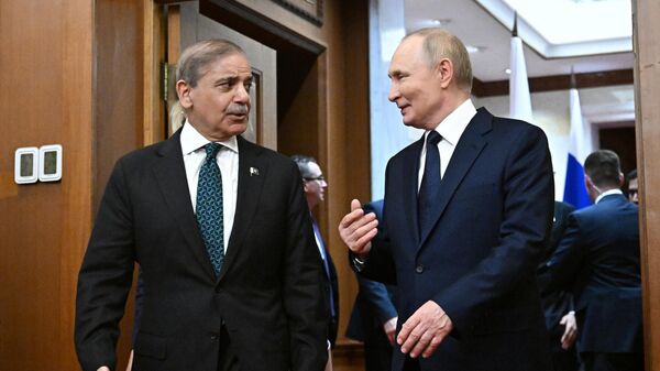 Tổng thống Nga Vladimir Putin và Thủ tướng Pakistan Shahbaz Sharif gặp nhau tại Bắc Kinh - Sputnik Việt Nam