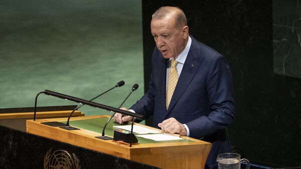 Tổng thống Thổ Nhĩ Kỳ Recep Tayyip Erdogan tham dự kỳ họp Đại hội đồng Liên Hợp
Quốc - Sputnik Việt Nam