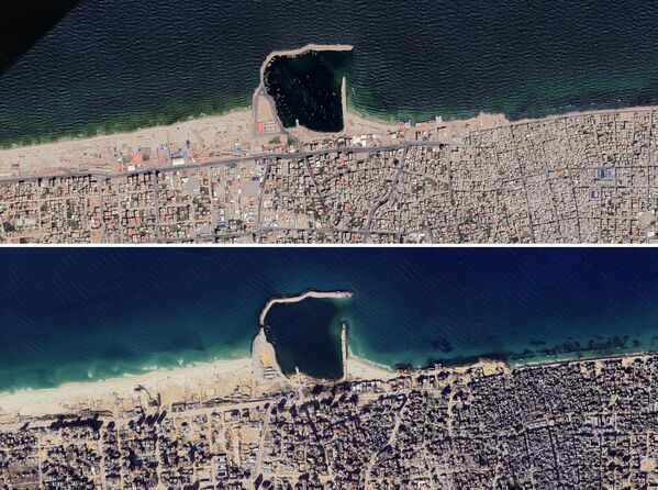 Ảnh chụp từ vệ tinh của Dải Gaza trước và sau những cuộc tấn công của Israel. Tổng hợp ảnh chụp vào vào tháng 7 năm 2023 và tháng 12 năm 2024 - Sputnik Việt Nam