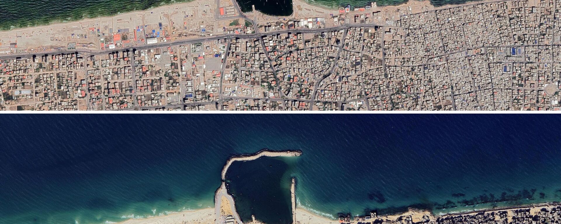 Ảnh chụp từ vệ tinh của Dải Gaza trước và sau những cuộc tấn công của Israel. Tổng hợp ảnh chụp vào vào tháng 7 năm 2023 và tháng 12 năm 2024 Ảnh chụp từ vệ tinh của Dải Gaza trước và sau những cuộc tấn công của Israel. Tổng hợp ảnh chụp vào vào tháng 7 năm 2023 và tháng 12 năm 2024 - Sputnik Việt Nam, 1920, 07.10.2025