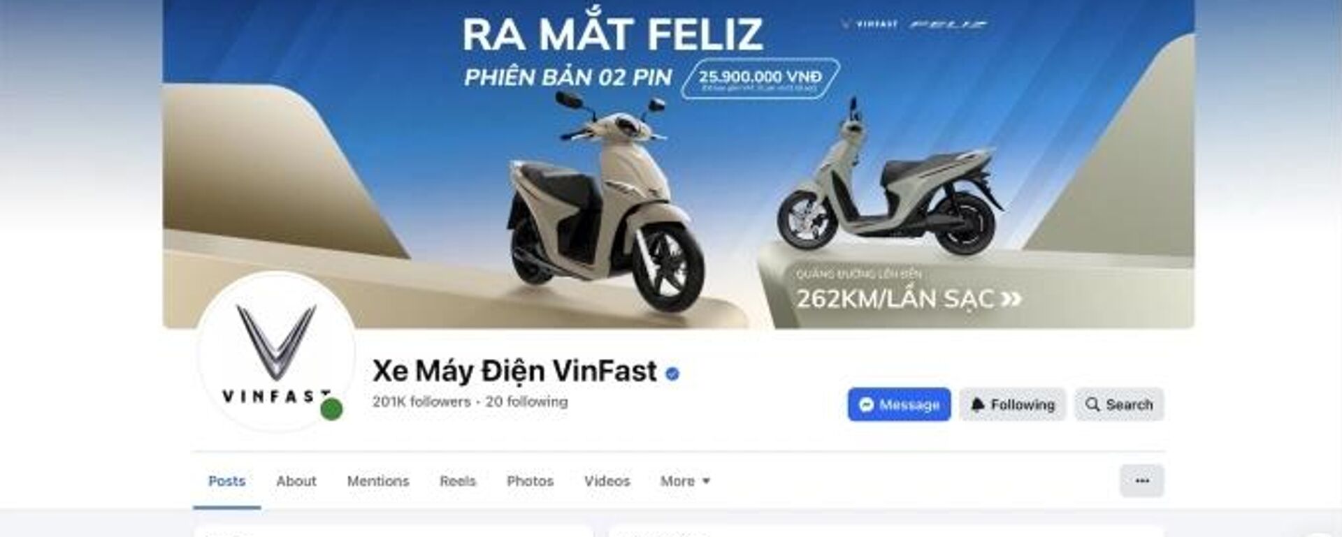 Giao diện fanpage chính thức do VinFast vận hành - Sputnik Việt Nam, 1920, 26.10.2025