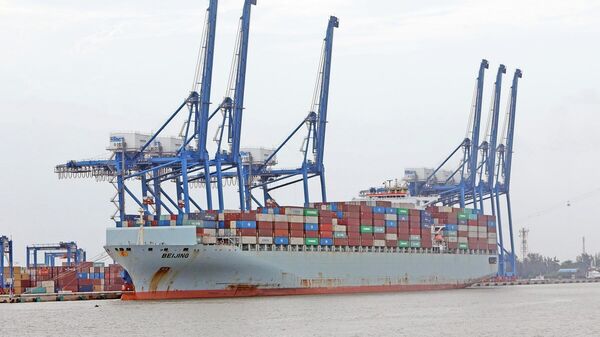 Bốc xếp hàng hóa qua Cảng Container Quốc tế Tân Cảng – Hải Phòng (TC-HICT) - Sputnik Việt Nam