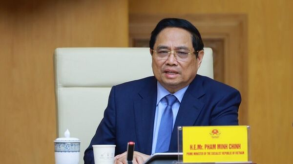 Thủ tướng Phạm Minh Chính phát biểu tại buổi tiếp Hội đồng Kinh doanh châu Âu-ASEAN (EU-ABC) và Hiệp hội doanh nghiệp châu Âu tại Việt Nam (EuroCham). - Sputnik Việt Nam