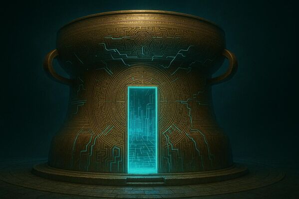 Trống đồng Đông Sơn biến thành giao diện điều khiển khổng lồ. Họa tiết cổ phát sáng như mã dữ liệu, mở cổng đến thế giới game - Sputnik Việt Nam