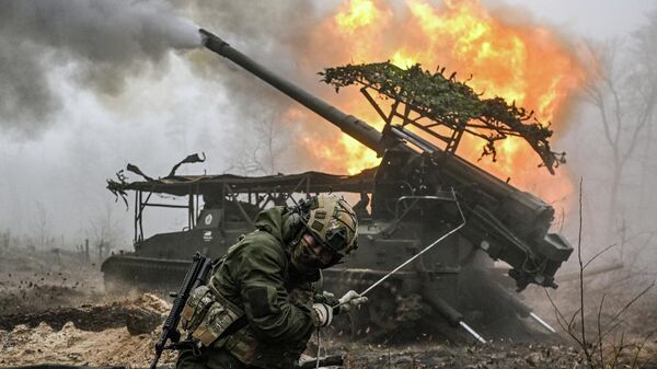 Hoạt động chiến đấu của pháo tự hành Giatsint-S của Lữ đoàn pháo binh 73 thuộc nhóm Phương Tây của Nga - Sputnik Việt Nam