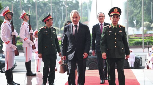 Thư ký Hội đồng An ninh Nga Sergei Shoigu và Bộ trưởng Quốc phòng Việt Nam Phan Văn Giang trong một cuộc gặp tại Hà Nội - Sputnik Việt Nam