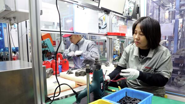 Công nhân sản xuất các sản phẩm dụng cụ điện cầm tay tại dự án Nhà máy Keystone Electrical Việt Nam (Khu Công nghiệp Liên Hà Thái), xã Thái Thụy, tỉnh Hưng Yên - Sputnik Việt Nam