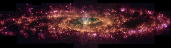 Hình ảnh này cho thấy Thiên hà Sculptor dưới ánh sáng mới. Tổ hợp màu sắc nhân tạo làm nổi bật các bước sóng ánh sáng cụ thể phát ra từ hydro, nitơ, lưu huỳnh và oxy - Sputnik Việt Nam