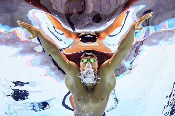 VĐV Melvin Imoudu từ đội tuyển Đức thi đấu vòng loại nội dung 100 mét bơi ngửa nam trong ngày thứ 17 của Giải vô địch bơi lội thế giới 2025 tại Singapore - Sputnik Việt Nam