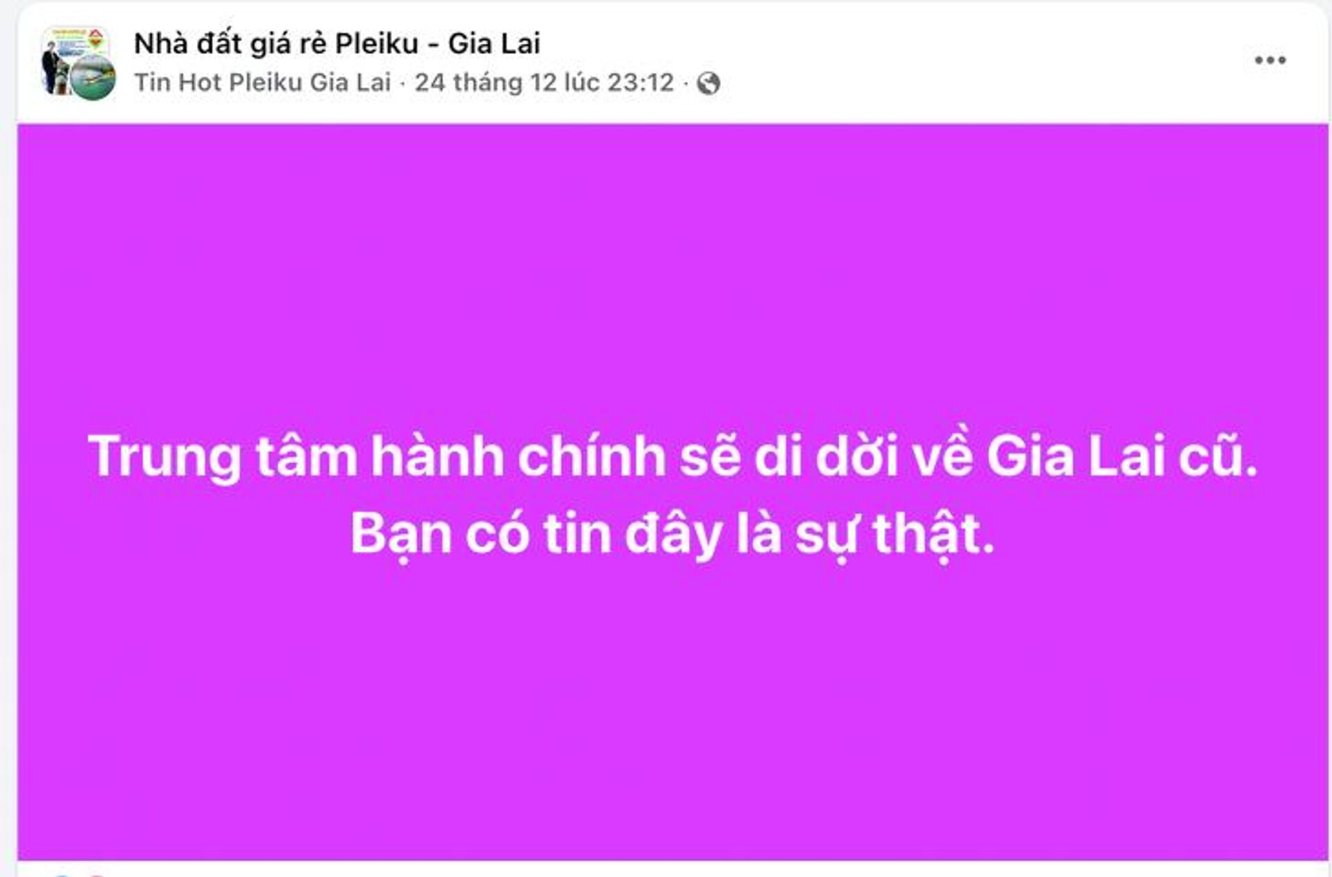 Tin đồn thất thiệt về việc chuyển trung tâm hành chính tỉnh Gia Lai về khu vực Gia Lai cũ (Pleiku) lan truyền trên một trang rao bán nhà đất - Sputnik Việt Nam, 1920, 28.12.2025