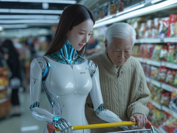 Một ông già mua sắm thực phẩm với sự trợ giúp của robot của mình - Sputnik Việt Nam