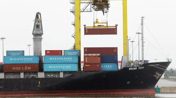 Bốc xếp hàng xuất nhập khẩu tại cảng MPC Hải Phòng - Sputnik Việt Nam