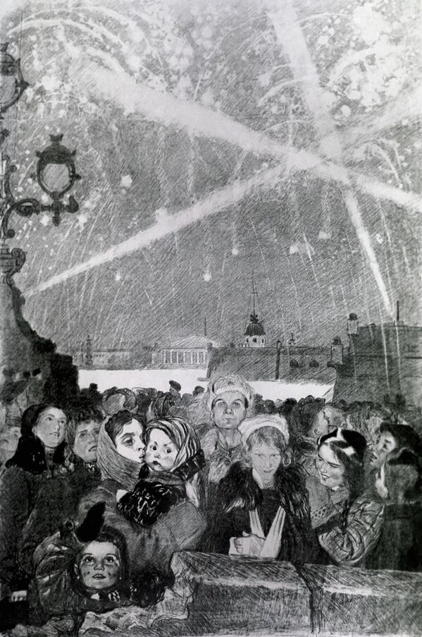 Bản sao bức tranh "Chào mừng ngày 27 tháng 1 năm 1944". Thuộc loạt tranh "Leningrad trong thời kỳ bị bao vây". Họa sĩ: Alexey Fedorovich Pakhomov. Từ bộ sưu tập của Bảo tàng Tretyakov Quốc gia - Sputnik Việt Nam