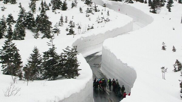 Lối đi xuyên qua những đụn tuyết cao ngất tại thành phố Aomori, Nhật Bản. - Sputnik Việt Nam