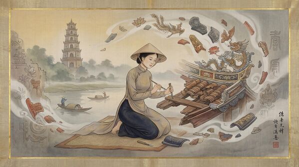 3.1 Tương lai trong hình dung truyền thống và thực tại cyber: Mai, "người phục chế thời gian". Dự án của cô: Số hóa di sản Huế. Trong thực tế ảo, với độ chính xác đến từng phân tử, cô khôi phục những hoa văn mất trên ngói hoàng cung, còn AI hỗ trợ mô phỏng quá trình phai màu tự nhiên của sắc tố trong 300 năm qua - Sputnik Việt Nam