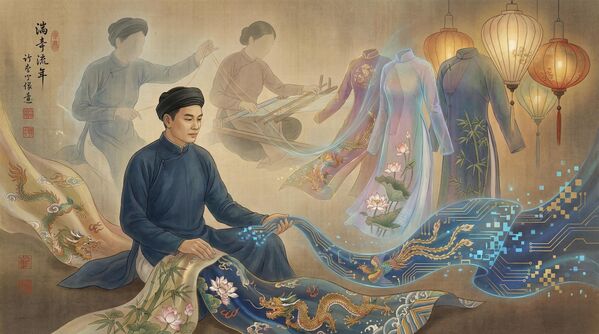 4.1 Tương lai trong hình dung truyền thống và thực tại cyber: Dương, người quản lý tâm hồn số. Anh không bán hàng hóa mà bán mã văn hóa. Nền tảng của anh số hóa kỹ năng của nghệ nhân Việt: thuật toán tạo ra những họa tiết độc đáo cho nón lá, AI stylist phối "áo dài" ảo cho avatar - Sputnik Việt Nam