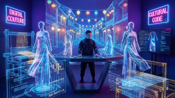 4.2 Tương lai trong hình dung truyền thống và thực tại cyber: Dương, người quản lý tâm hồn số. Anh không bán hàng hóa mà bán mã văn hóa. Nền tảng của anh số hóa kỹ năng của nghệ nhân Việt: thuật toán tạo ra những họa tiết độc đáo cho nón lá, AI stylist phối "áo dài" ảo cho avatar - Sputnik Việt Nam