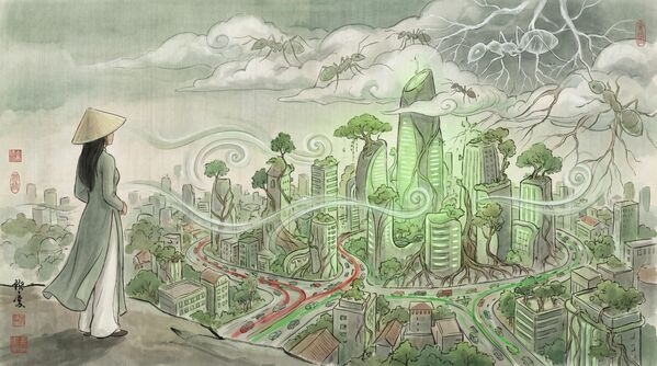 9.1 Tương lai trong hình dung truyền thống và thực tại cyber: Anh suy nghĩ như cách một khu rừng suy nghĩ. Mô hình AI của cô mô phỏng "hơi thở" thành phố: dẫn luồng không khí đi đâu, trồng tường cây ở đâu để lọc khí, đồng bộ giao thông với nhịp sinh học cư dân ra sao - Sputnik Việt Nam