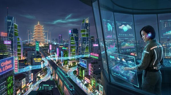 9.2 Tương lai trong hình dung truyền thống và thực tại cyber: Anh suy nghĩ như cách một khu rừng suy nghĩ. Mô hình AI của cô mô phỏng "hơi thở" thành phố: dẫn luồng không khí đi đâu, trồng tường cây ở đâu để lọc khí, đồng bộ giao thông với nhịp sinh học cư dân ra sao - Sputnik Việt Nam