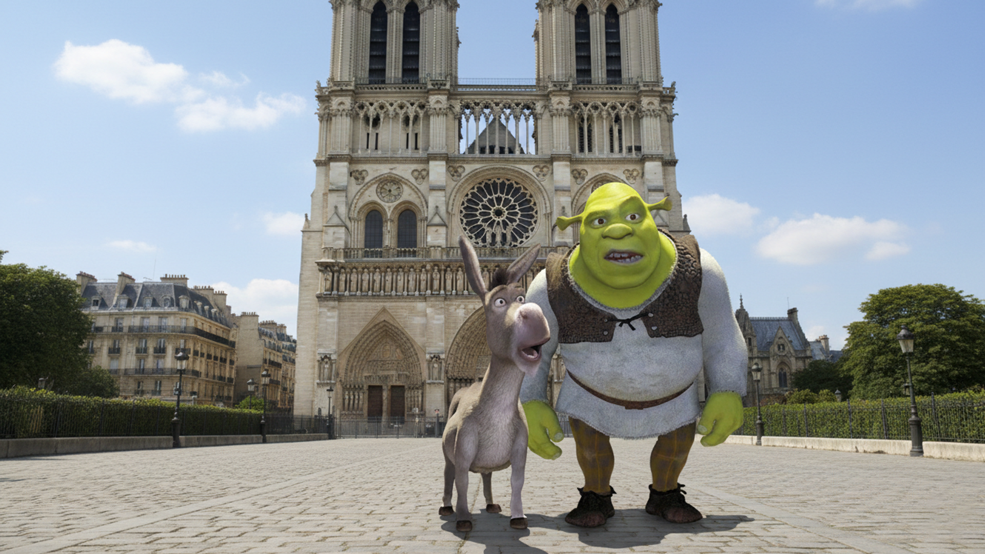 Phiên bản do AI tạo ra của phim hoạt hình Shrek. Nhà thờ Đức Bà xuất hiện ở phía sau - Sputnik Việt Nam, 1920, 03.02.2026