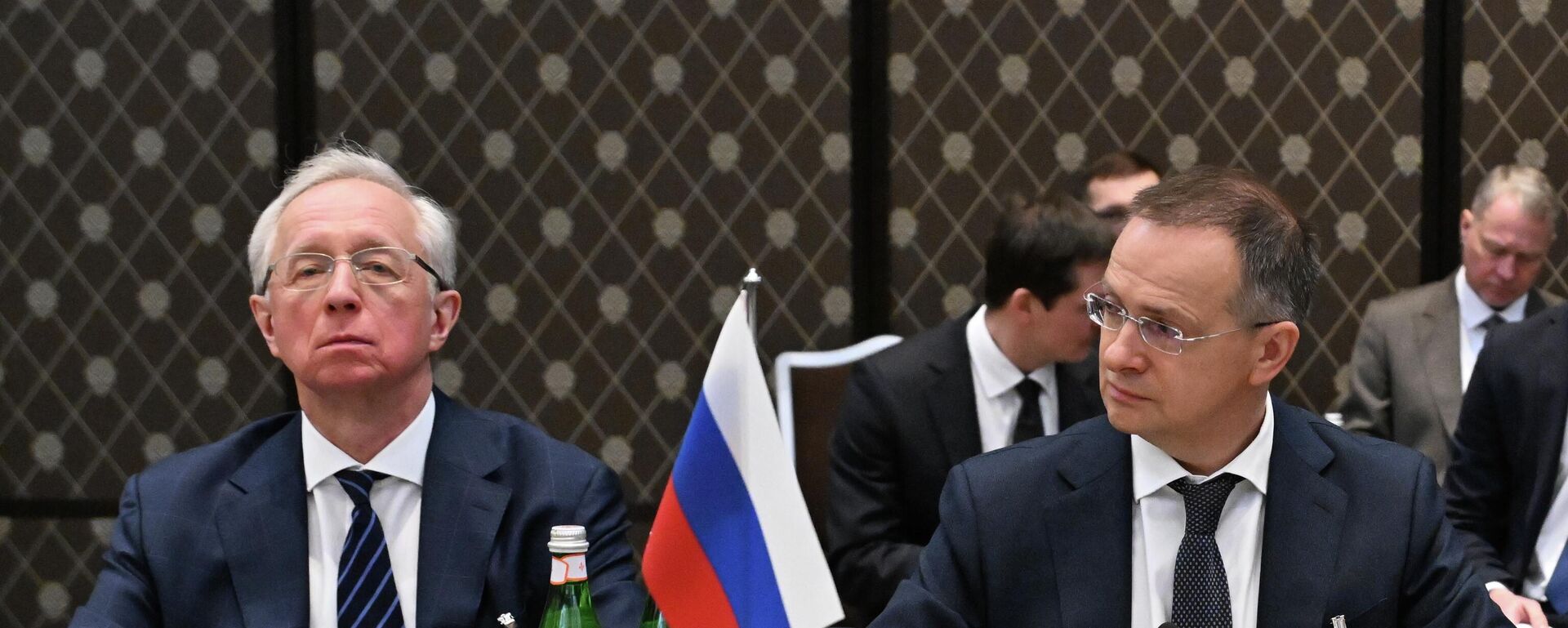 Thứ trưởng Bộ Ngoại giao Liên bang Nga Mikhail Galuzin, Trợ lý Tổng thống Liên bang Nga Vladimir Medinsky (từ trái sang phải) trong cuộc gặp ba bên của phái đoàn Nga, Mỹ và Ukraina tại Geneva - Sputnik Việt Nam, 1920, 19.02.2026