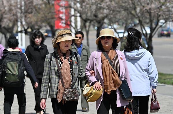 Người dân đi bộ trên đường phố Bình Nhưỡng. - Sputnik Việt Nam