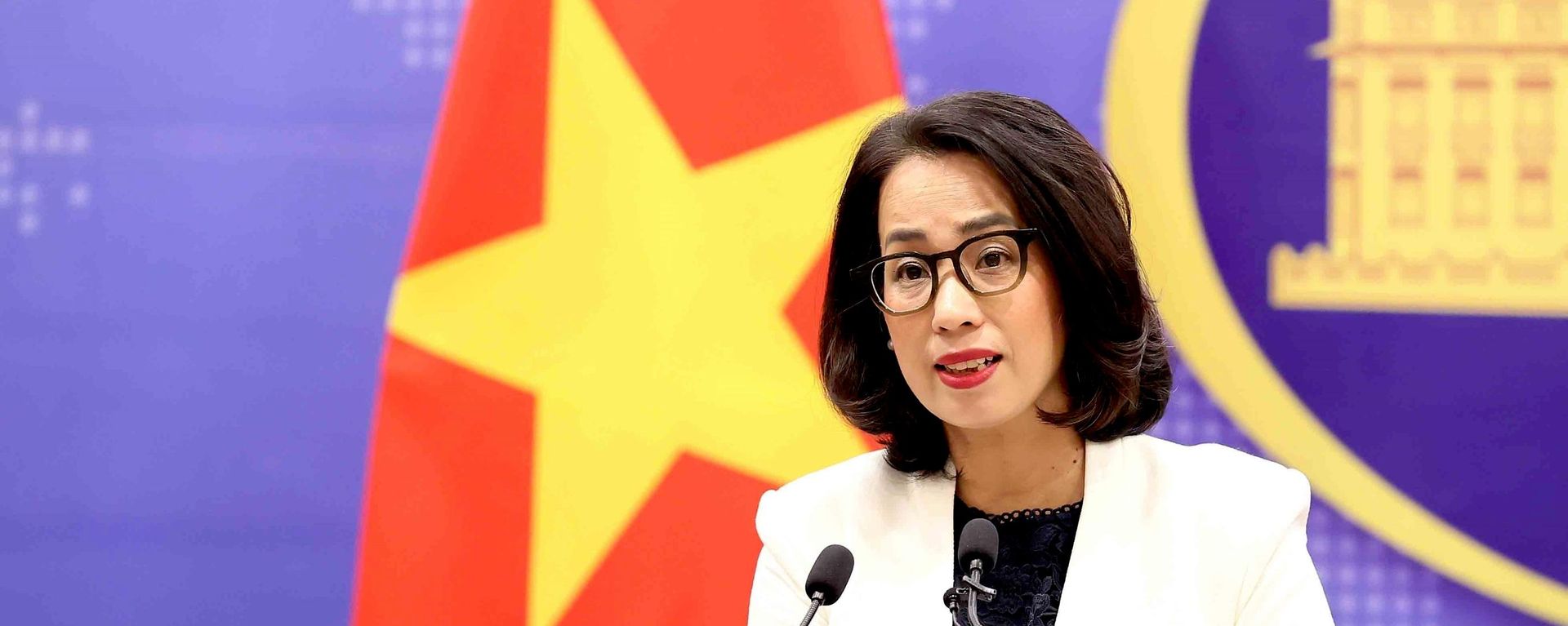 Người phát ngôn Bộ Ngoại giao Phạm Thu Hằng chủ trì họp báo - Sputnik Việt Nam, 1920, 28.08.2026