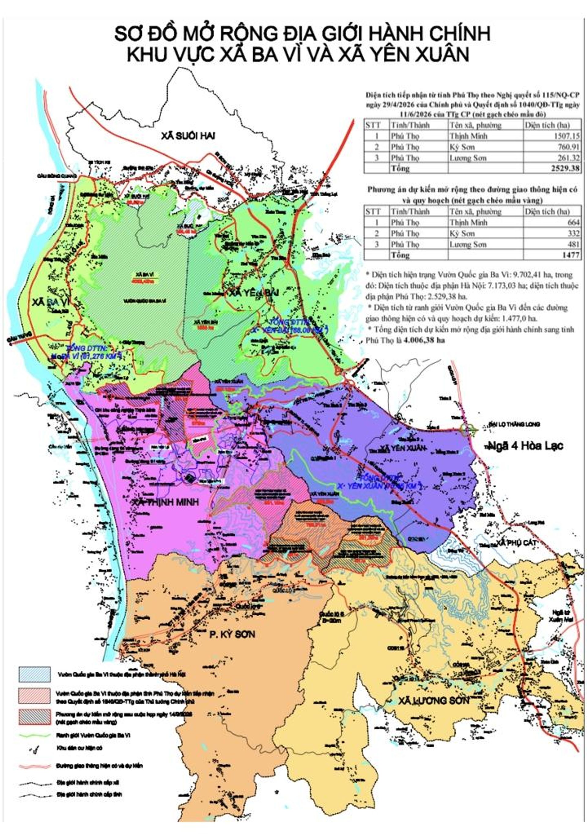 Sơ đồ dự kiến mở rộng địa giới hành chính 2 xã Ba Vì và Yên Xuân. - Sputnik Việt Nam, 1920, 22.10.2026