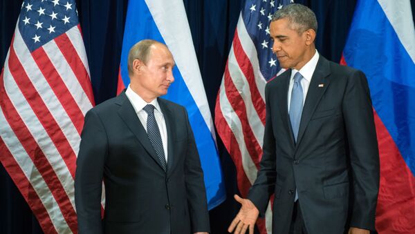 Tổng thống Nga Vladimir Putin và Tổng thống Hoa Kỳ Barack Obama tại cuộc gặp trong khuôn khổ phiên họp thứ 70 Đại hội đồng Liên Hợp Quốc ở New York - Sputnik Việt Nam