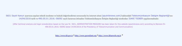 Trang web của Sputnik đã bị chặn ở Thổ Nhĩ Kỳ Trang web của Sputnik đã bị chặn ở Thổ Nhĩ Kỳ - Sputnik Việt Nam