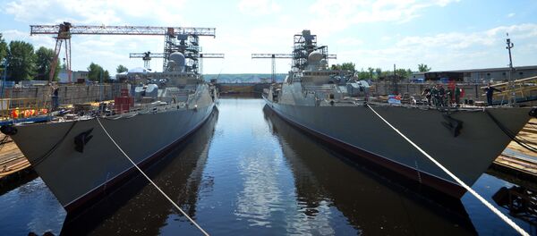 Hạ thủy khu trục hạm thứ hai thuộc đề án Gepard 3.9 ở Zelenodolsk Hạ thủy khu trục hạm thứ hai thuộc đề án Gepard 3.9 ở Zelenodolsk - Sputnik Việt Nam