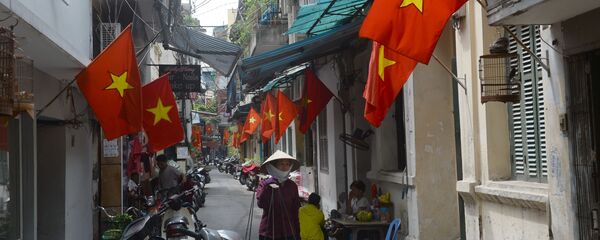 Người phụ nữ bán hàng rong trên đường phố Hà Nội được trang hoàng nhân ngày lễ quốc gia Người phụ nữ bán hàng rong trên đường phố Hà Nội được trang hoàng nhân ngày lễ quốc gia - Sputnik Việt Nam