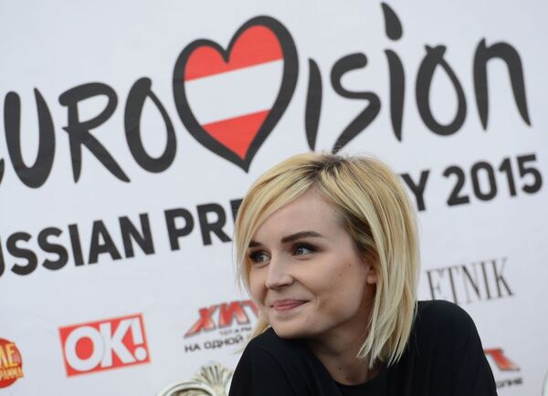 Ca sĩ Polina Gagarina (Nga) tại buổi họp báo của thí sinh Eurovision 2015 - Sputnik Việt Nam