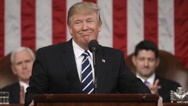 President Donald Trump addresses a joint session of Congress on Capitol Hill in Washington, Tuesday, Feb. 28, 2017, as Vice President Mike Pence and House Speaker Paul Ryan of Wis., listen - Sputnik Việt Nam