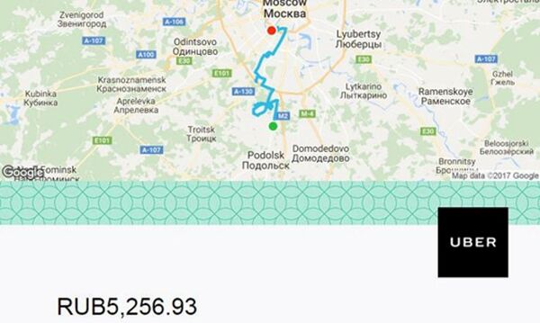 Một trong 2 chuyến xe mà hacker đã dùng tài khoản của anh Hà để đặt và di chuyển tại Moscow(Nga) cách đây vài ngày - Sputnik Việt Nam