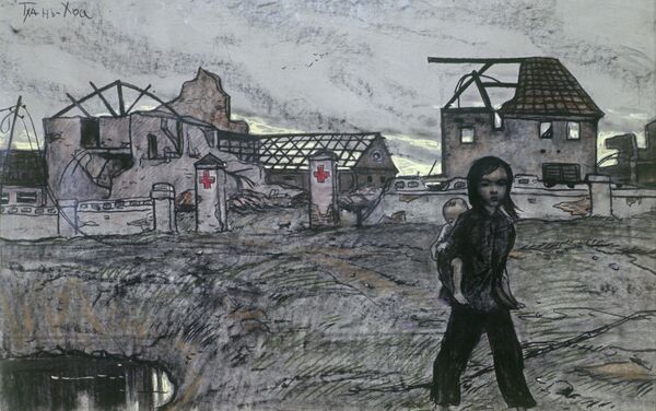 Phiên bản tranh của họa sĩ Ilya Sergeevich Glazunov Việt Nam. Bệnh viện sau trận bom. Từ loạt tranh chủ đề Ngày và đêm Việt Nam. - Sputnik Việt Nam