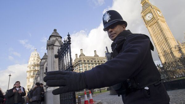 A police officer controls traffic outside the Houses of Parliament in central London on November 25, 2015. - Sputnik Việt Nam