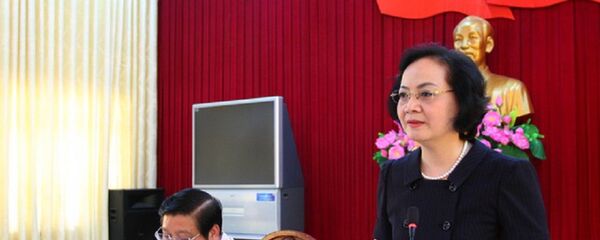 Bà Phạm Thị Thanh Trà, Bí thư Tỉnh ủy, Chủ tịch HĐND tỉnh Yên Bái, phát biểu tại Hội nghị. Ảnh: Thế Duyệt - Sputnik Việt Nam