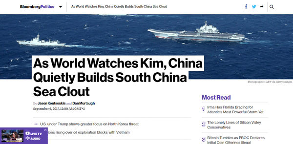 Trong khi cả thế giới đang bận tâm đến những động thái gây hấn của Triều Tiên, thì Trung Quốc âm thầm mở rộng những hành động phi pháp của họ ở Biển Đông, theo hãng tin Bloomberg. - Sputnik Việt Nam