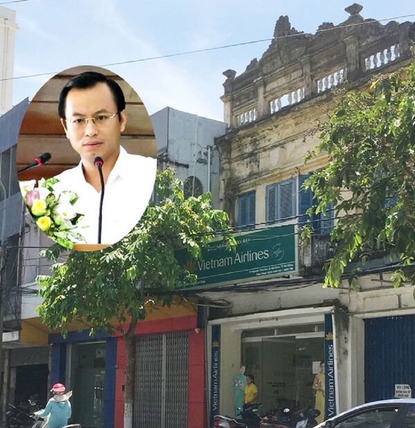 Hai căn nhà được ghép chung một số tại phố Nguyễn Thái Học (phía trước ở tầng 1 màu đỏ và màu xanh) được cho là đang được sử dụng bởi gia đình Bí thư Nguyễn Xuân Anh. - Sputnik Việt Nam