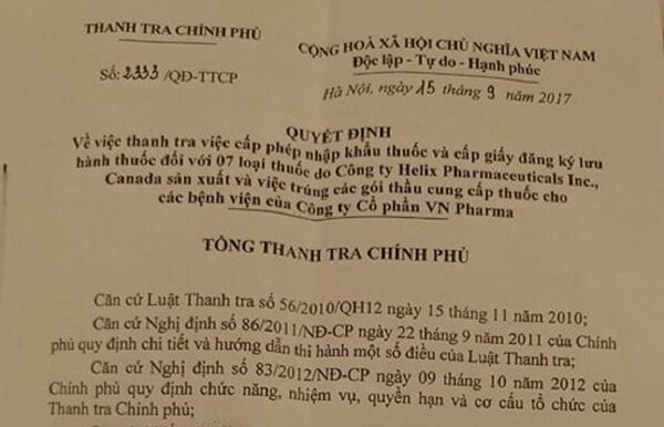 Sáng nay Thanh tra Chính phủ chính thức công bố quyết định thanh tra Bộ Y tế về vụ việc VN Pharma - Sputnik Việt Nam
