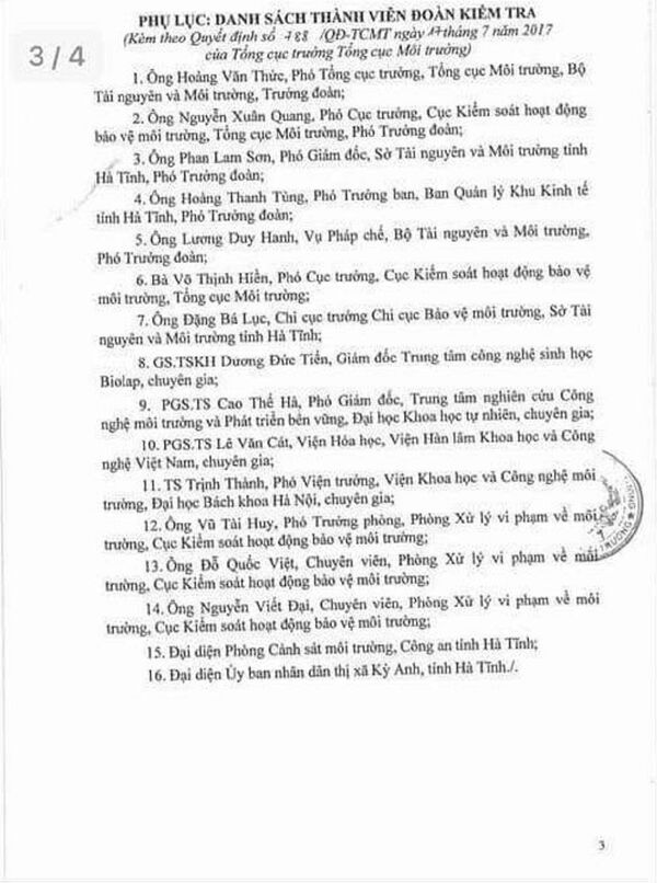 Trong danh sách đoàn kiểm tra môi trường tại Formosa hồi tháng 7 vừa qua, ông Lương Duy Hanh được Tổng cục Môi trường giao làm Phó trưởng đoàn, chỉ sau chưa đầy 1 tháng bị cách chức Cục trưởng cũng vì những sai phạm liên quan Formosa (?!) - Sputnik Việt Nam