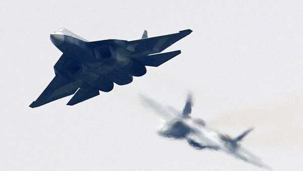 A Russian Su-57 (T-50) multipurpose fighter jet of the fifth generation at the International Aviation and Space Salon MAKS-2017 in Zhukovsky - Sputnik Việt Nam