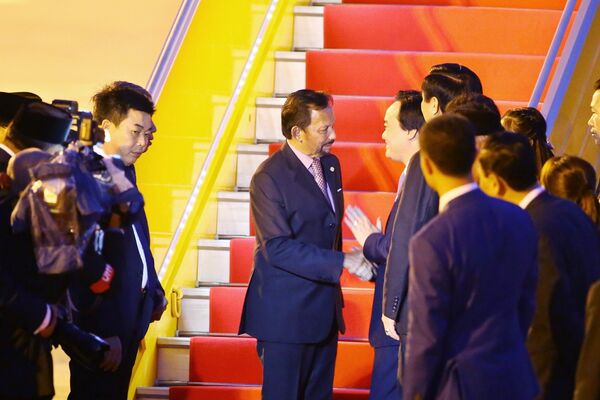 Nhận lời mời của Chủ tịch nước Trần Đại Quang và Phu nhân, Đoàn lãnh đạo Cấp cao nền kinh tế Brunei do Quốc vương Haji Hassanal Bolkiah dẫn đầu tham dự Tuần lễ Cấp cao APEC 2017, tại thành phố Đà Nẵng. Bộ trưởng Bộ Giáo dục và Đào tạo Phùng Xuân Nhạ đón đoàn tại Sân bay Quốc tế Đà Nẵng ngày 9/11.  - Sputnik Việt Nam