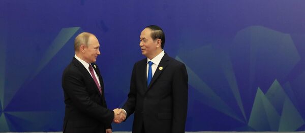 Chủ tịch nước Trần Đại Quang đón Tổng thống Nga Vladimir Putin tới dự Đối thoại. - Sputnik Việt Nam