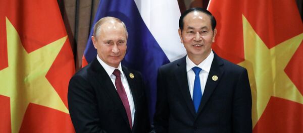 Trong khuôn khổ Tuần lễ Cấp cao APEC 2017, tối 10/11/2017, tại thành phố Đà Nẵng, Chủ tịch nước Trần Đại Quang gặp Tổng thống Nga Vladimir Putin. - Sputnik Việt Nam